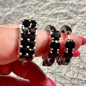 Quality 925 Silver/Black Ring (sz 10) & Earrings Set